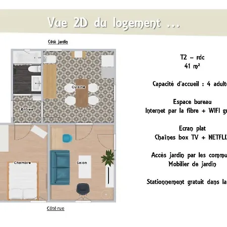 Le 62 - Spacieux T2 - Garage Gratuit, Jardin, Tram * Grenoble